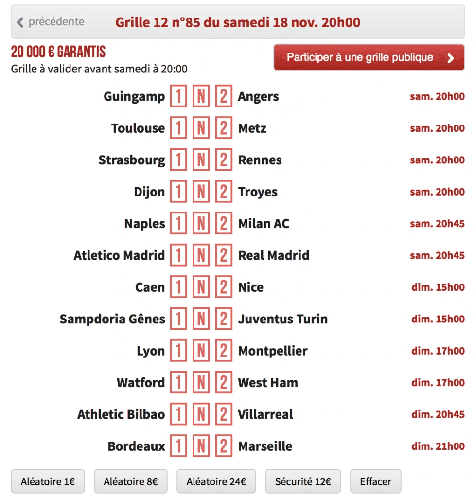 Winamax grille 12 matchs